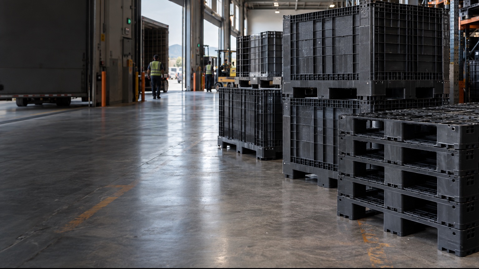 Pallets y contenedores plásticos reutilizables preparados para nuevos ciclos logísticos