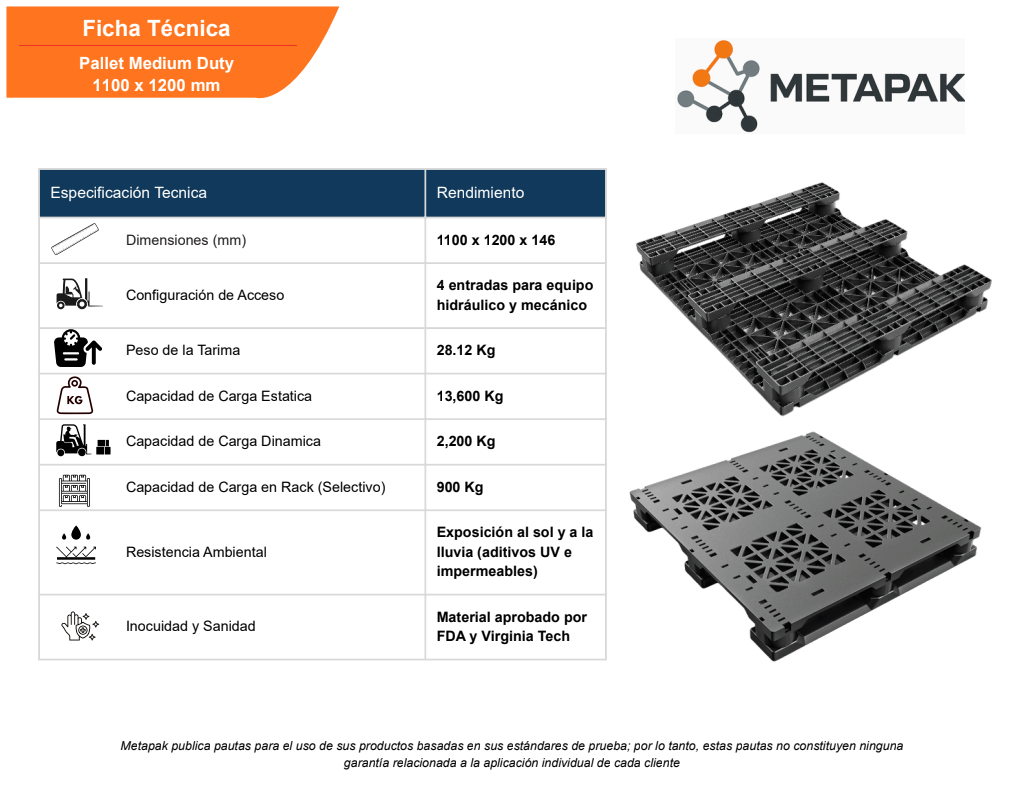 Pallet Heavy Duty 3R, 1100 × 1200 × 146 mm